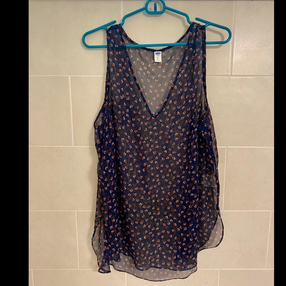 Old Navy Sheer Navy Floral V Neck Tank Top
